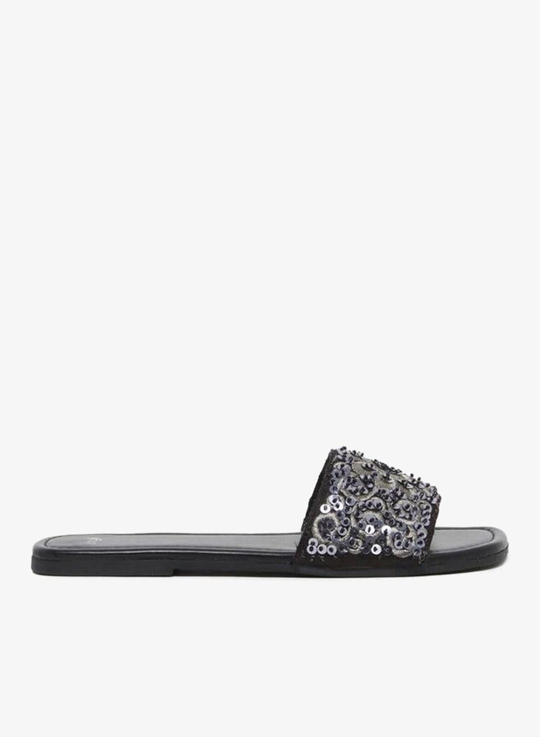 Embellished Sequins Flat Sandals — 37.00