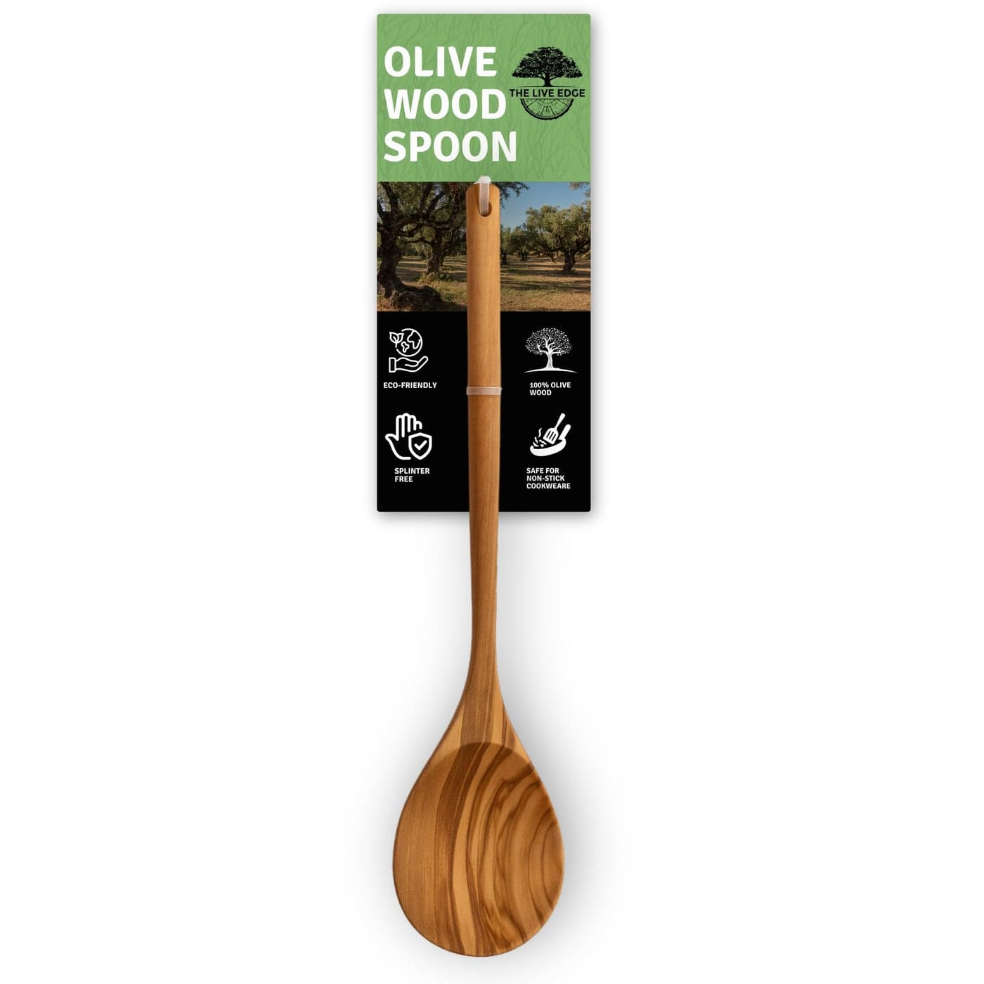 The Live Edge Handmade Olive Wood Spoon 12 Long handle Large Wooden Spoon for Cooking Kitchen Utensil Single Nonstick Wood Serving Spoons for Soup Stirring Wooden Mixing Spoons for Baking