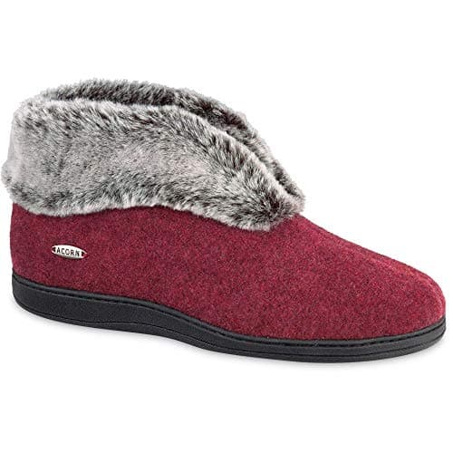 Acorn Women’s Chinchilla Bootie Slipper, Plush Faux Fur with a Multi-Layer Memory Foam Footbed And A Rubber Sole.