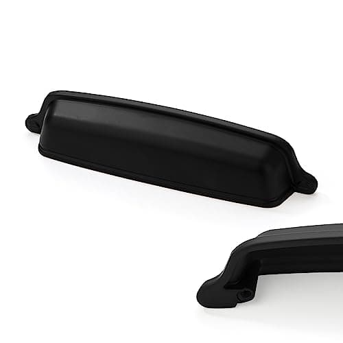 CABDM 10 Pack 5 inch 128mm Matte Black Cabinet Cup Pulls Black Drawer Pulls Kitchen Hardware Cabinet Handles Drawer Handles Knobs Cup Pull