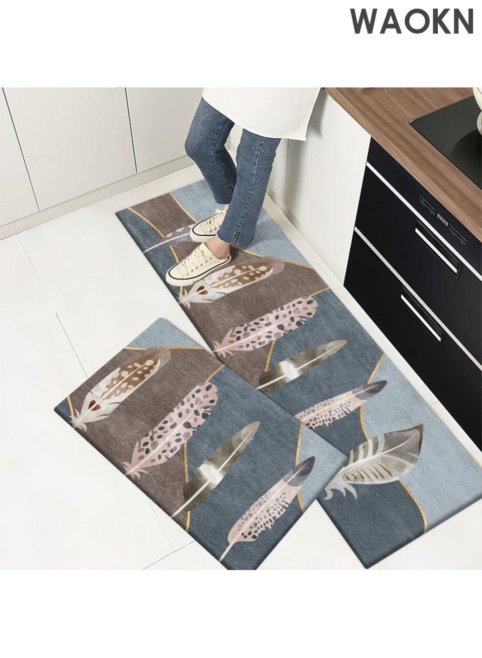 2-Piece Super absorbent soft non-slip quick drying Kitchen Floor Mat Set , Graphene material floor mat , absorbent but non absorbent , easy to clean, soft and comfortable , design for Non-slip , Environmentally friendly and pollution-free.