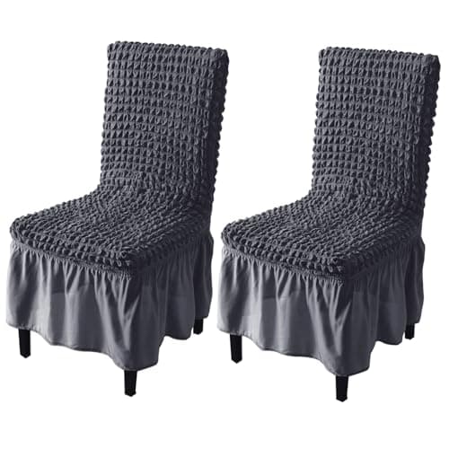 HOKIPO Polyester Bubble Frill Chair Cover Set of 2, Anchor Grey (AR-5258-AGRY*2)