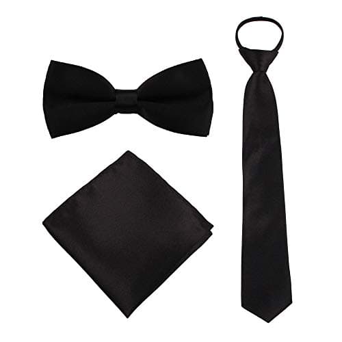 GUCHOL Boys Bow Tie Pocket Square Necktie - 3 Piece Set for Kids with Wedding Praty (Black, 1-6 Year)