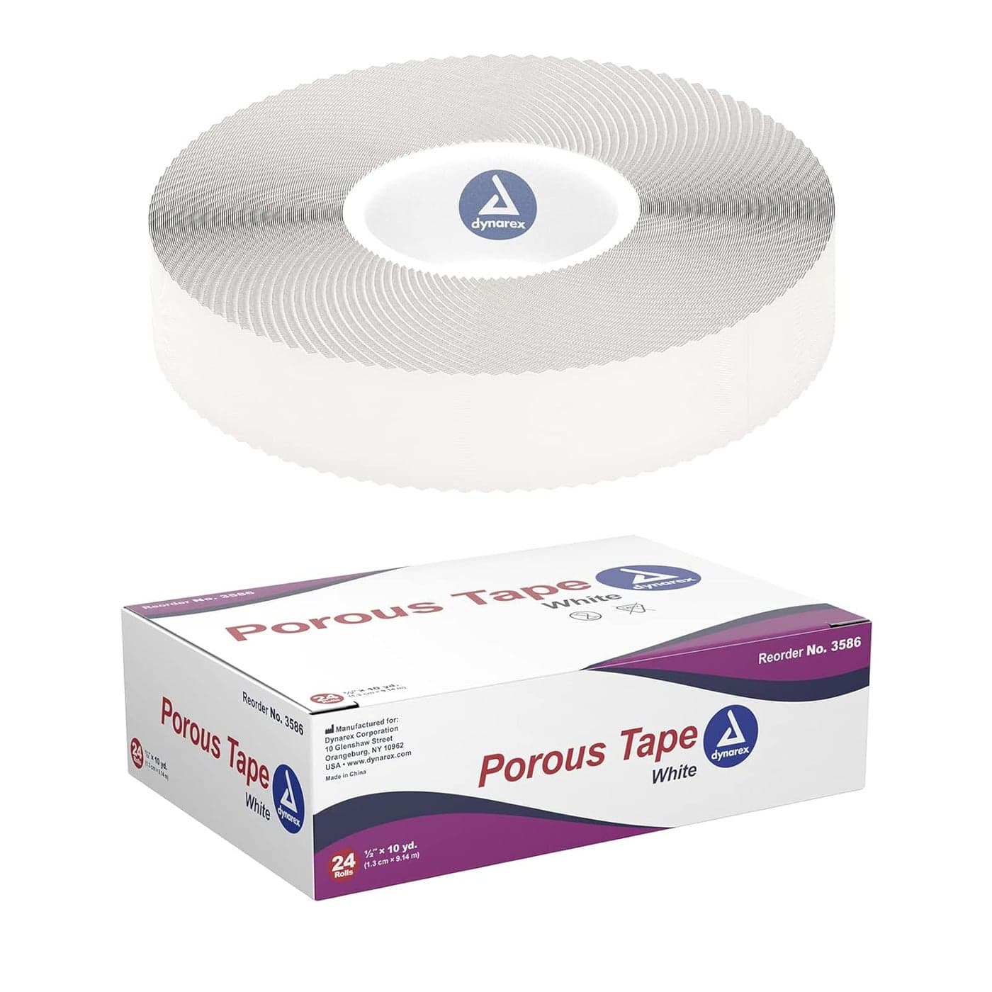 Dynarex Porous Tape Adhesive Medical Tape for Wound Care NonSterile Easy to Tear No Natural Rubber Latex White 05 x 10 Yards Per Roll 1 Box 24 Rolls