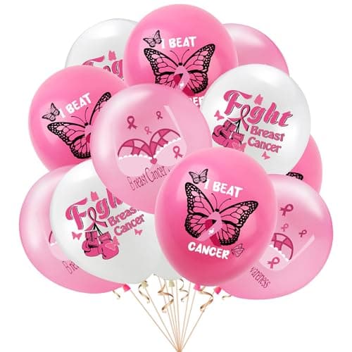 Breast Cancer Awareness Balloons 24 Pack Pink Ribbon Latex Balloons 12 Inch Breast Cancer Party Decorations Pink Balloons for Fundraiser Events Celebration Awareness Month