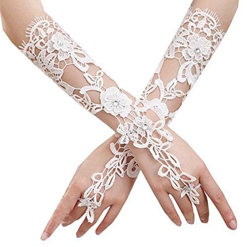 JISEN Women Wedding Lace Gloves Formal Banquet Party Fingerless Pierced Gift