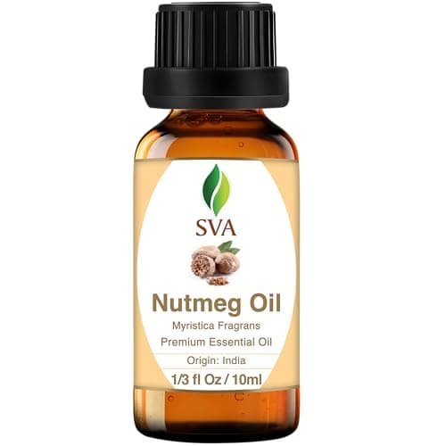SVA Nutmeg Essential Oil – 1/3 Fl Oz – 100% Natural Nutmeg Oil - for Diffuser, Hair Care, Face, Skin Care, Aromatherapy, Scalp and Body Massage, Soap and Candle Making