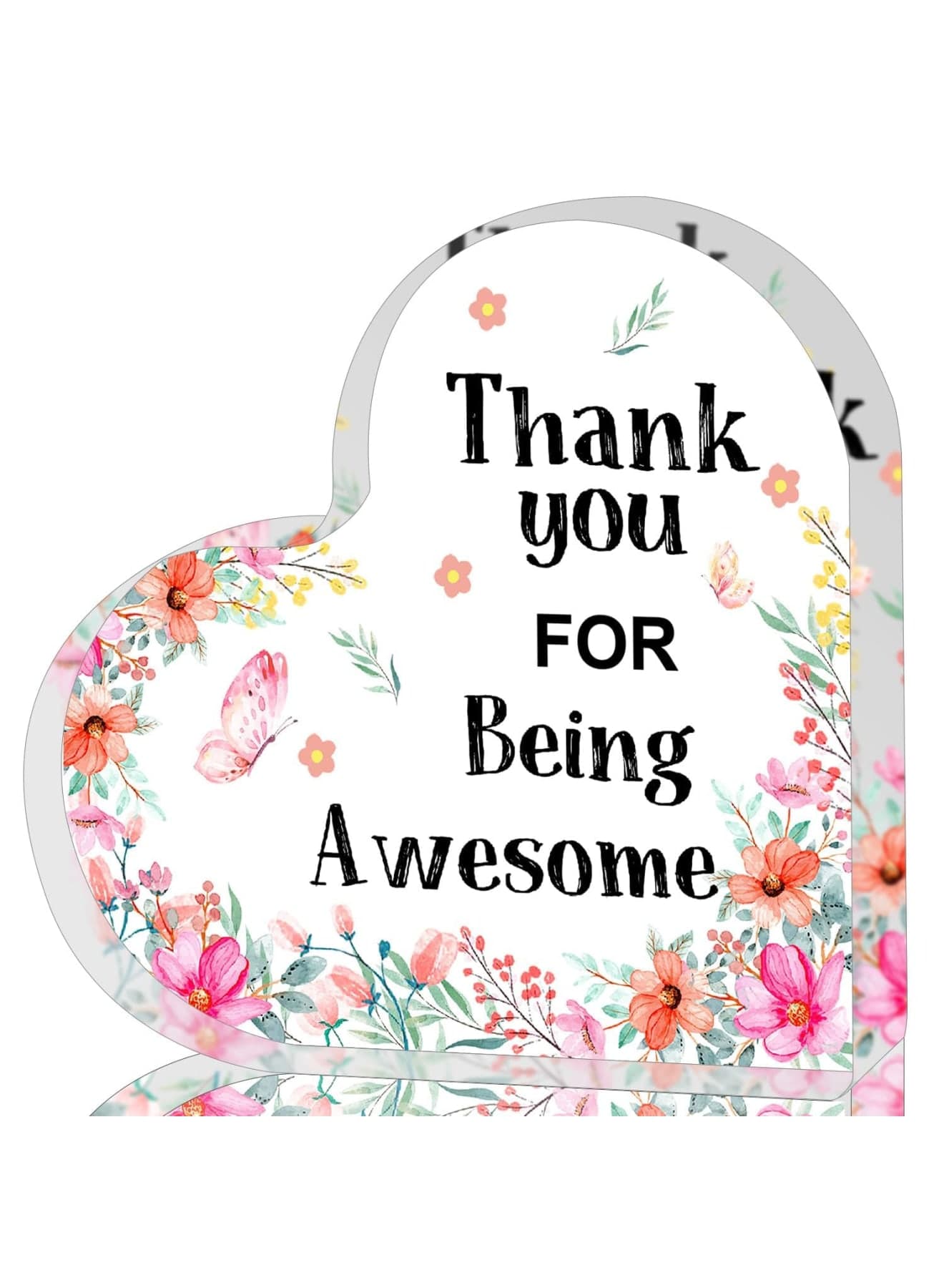 Heart Shaped Acrylic Plaque for Women, Appreciation and Thank You Gifts, Inspirational Keepsake for Coworker, Boss, Teacher or Friend, Clear Acrylic Desk Decor for Retirement or Graduation