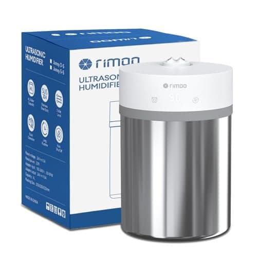 RIMOO Stainless Steel Humidifier, 4L Ultrasonic Cool Mist Humidifiers with Only 3 Parts Easy to Clean, Top Fill Humidifier with 1-9H Timer, 28dB Whisper-Quiet, Filterless for Bedroom Large Room
