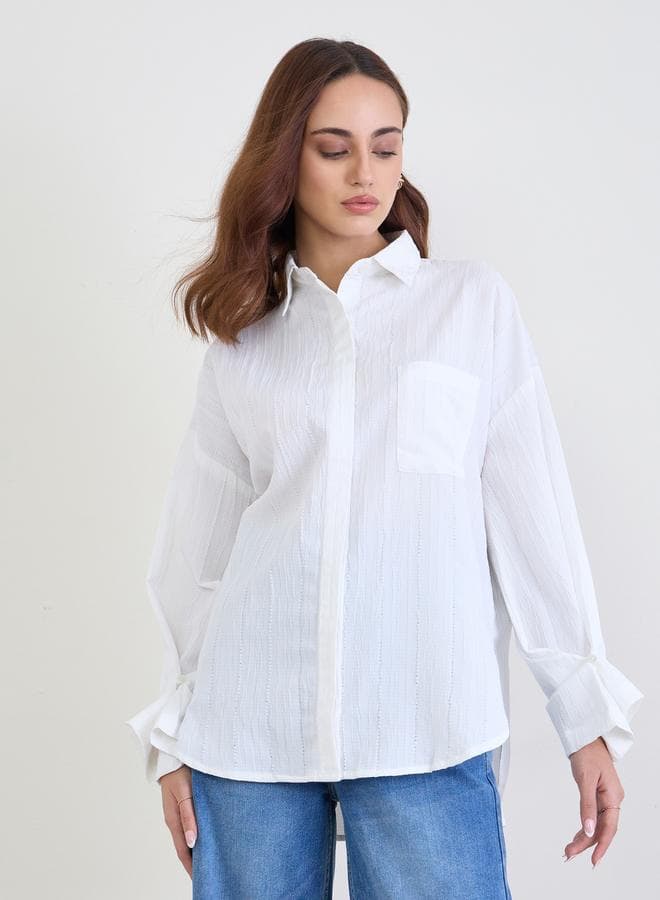 Styli Textured Oversized Shirt with Button Cuff Sleeve