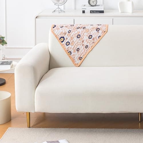 HOKIPO 'HomeHues Series' Printed Quilted Sofa Cover Mats for L Shape and 1/2/3 Seater Sofa. Make Your Own Sofa Cover Set, Mat Length 90(D) x 220(L) cm, Light Peach Candytuft (IN-816-D6)