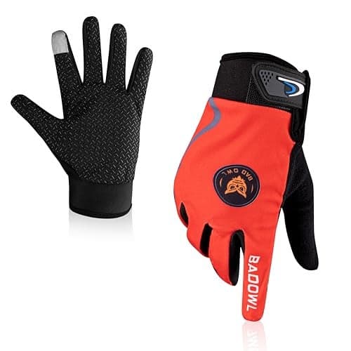 BADOWL Street Hawk Bike Riding Gloves for Men and Women – Full Finger Protection, Non-Slip Grip, Breathable Material, Ideal for Cycling, Motorbike and Outdoor Sports (Red, L)