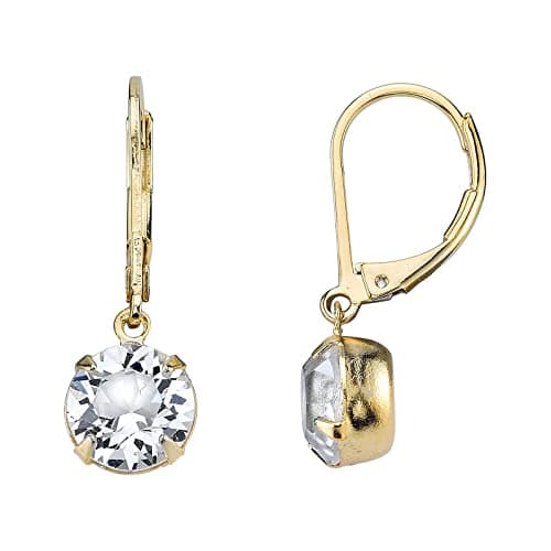 1928 Bridal Round Genuine Austrian Crystal Gold Drop Earrings