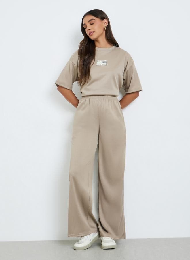 Khaki Wide Leg Knit Joggers