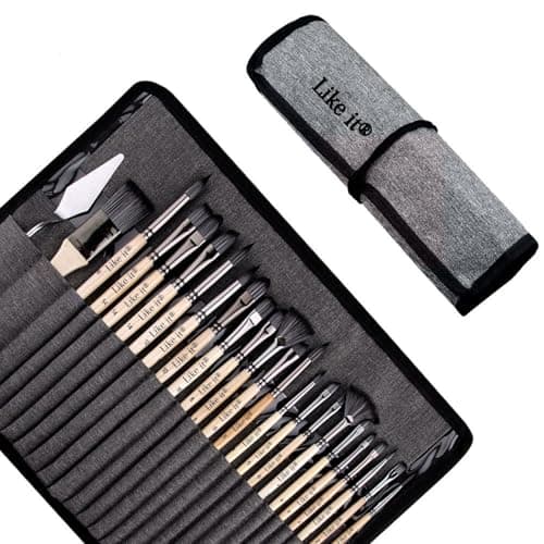 Like it® 24 Pieces Professional Artist Paint Brush Set with Roll-Up Case | Premium Synthetic Bristles | Acrylic, Oil, Watercolor, Gouache Painting Brushes for Artists, Students & Hobbyists