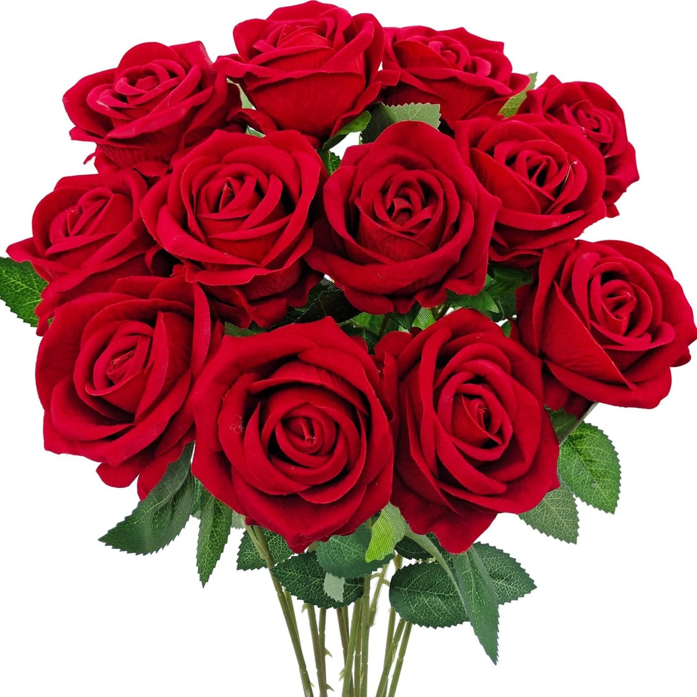 Guagb 12 Pcs Velvet Rose Artificial Flowers with Long Stems Real Touch Fake Roses Florals for Valentines DIY Wedding Bouquet Party Table Centerpiece Home Arrangement Decorations Red