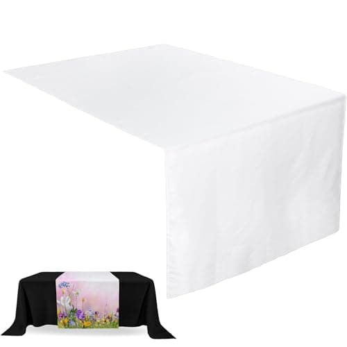 Breling 1 Pcs White Sublimation Table Runners Blanks 24 x 72 Inch Polyester White Table Banner Heat Transfer Waterproof Tablecloth Runner for Birthday Wedding Party Baby Shower, Machine Washable