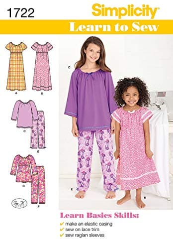 Simplicity 1722 Learn to Sew Girls Pajama Sewing Patterns Sizes 714