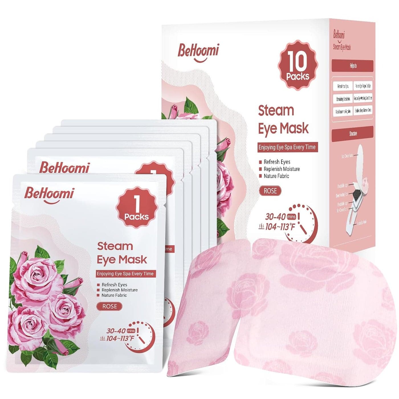 Steam Eye Mask 10 Packs Heated Eye Mask Self Heating Disposable SPA Warm Compress for Eyes Sleep Mask Soothing Moist Heat Eye Masks Travel Essentials Relaxation Gifts Rose Scent