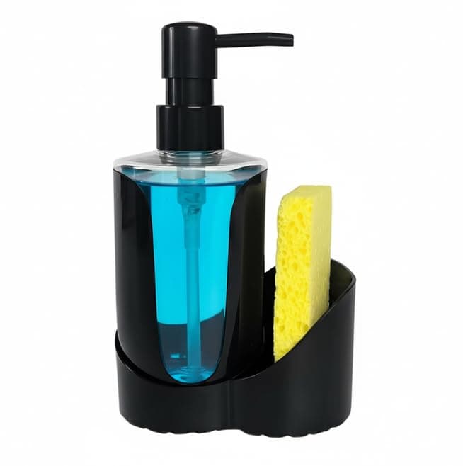 BASEEFY Kitchen Sink Soap Dispenser Set – Dual Pump for Hand & Dish Soap, Sponge & Brush Holder, Refillable Sink Organizer (Single Black)