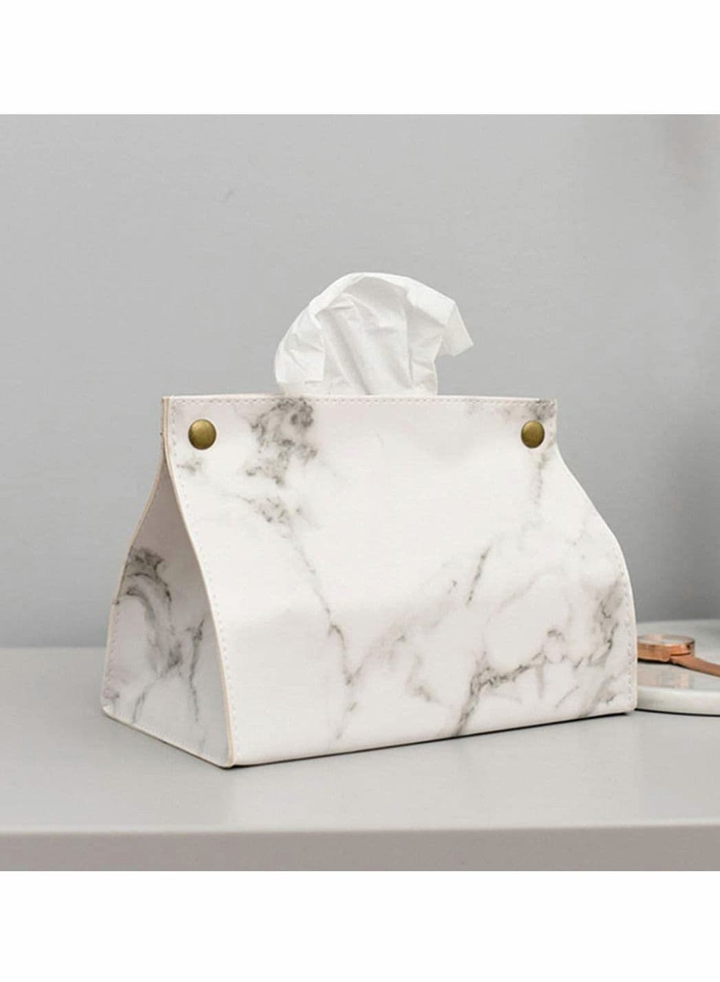 PU Leather Paper Facial Tissue Box Cover Holder, Case Container Marble Pattern Napkin Papers Bag Pouch Decoration for Home Car