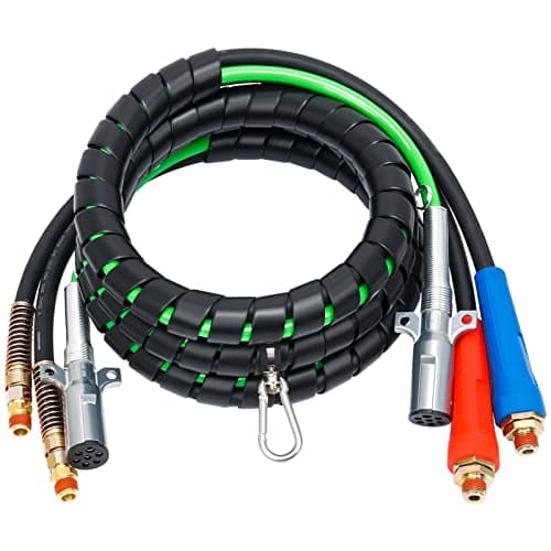 YiaChuii 12ft 3 in 1 ABS & Power Air Line Hose Kit,Wrap 7 Way Electric Line Rubber Air Lines for Tractor Trailer Semi Truck