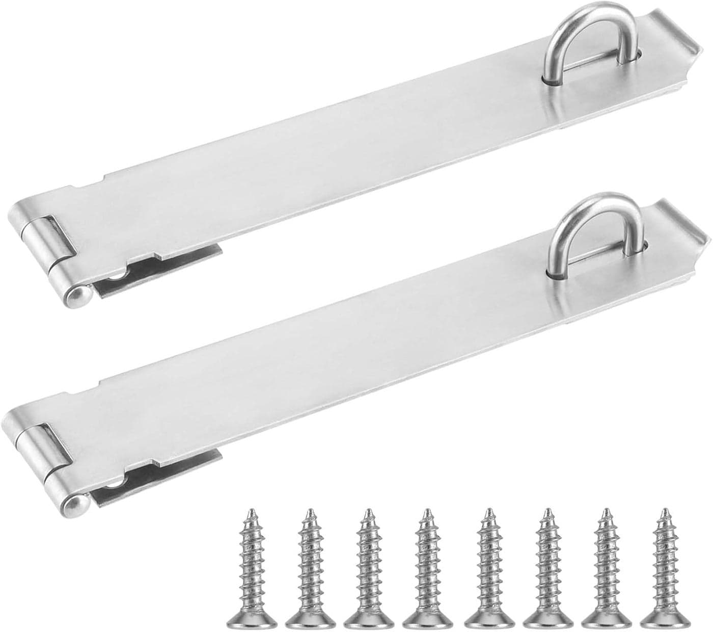 JAPCHET 2 Pack 8 Inch Heavy Duty Door Hasp Latch Stainless Steel Padlock Hasp Door Hasp Lock with Screws Padlock Clasp Hasp Latch for Fence Gate Door Window Cabinets Silver