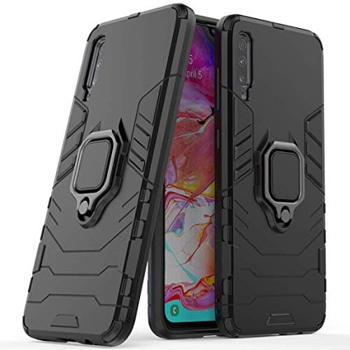 LuluMain Compatible with Galaxy A70 Case Metal Ring Grip Kickstand Shockproof Hard Bumper Works with Magnetic Car Mount Dual Layer Rugged Cover for Samsung Galaxy A70 Black