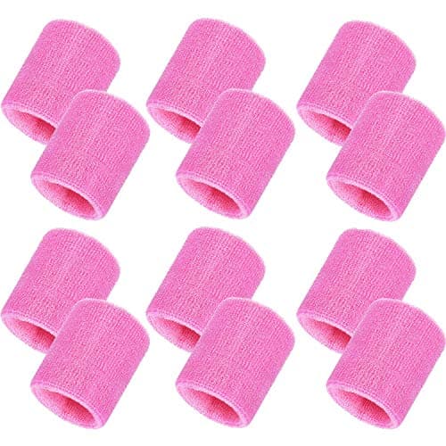 12 Pack Sweatbands Sports Wristband Cotton Sweat Band for Men and Women, Good for Tennis, Basketball, Running, Gym, Working Out (Pink)