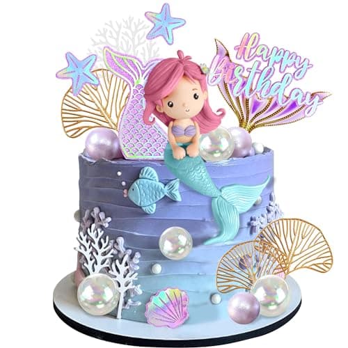 Mermaid Cake Toppers with Shell Starfish Fishtail Balls for Mermaid Birthday Supplies Style1