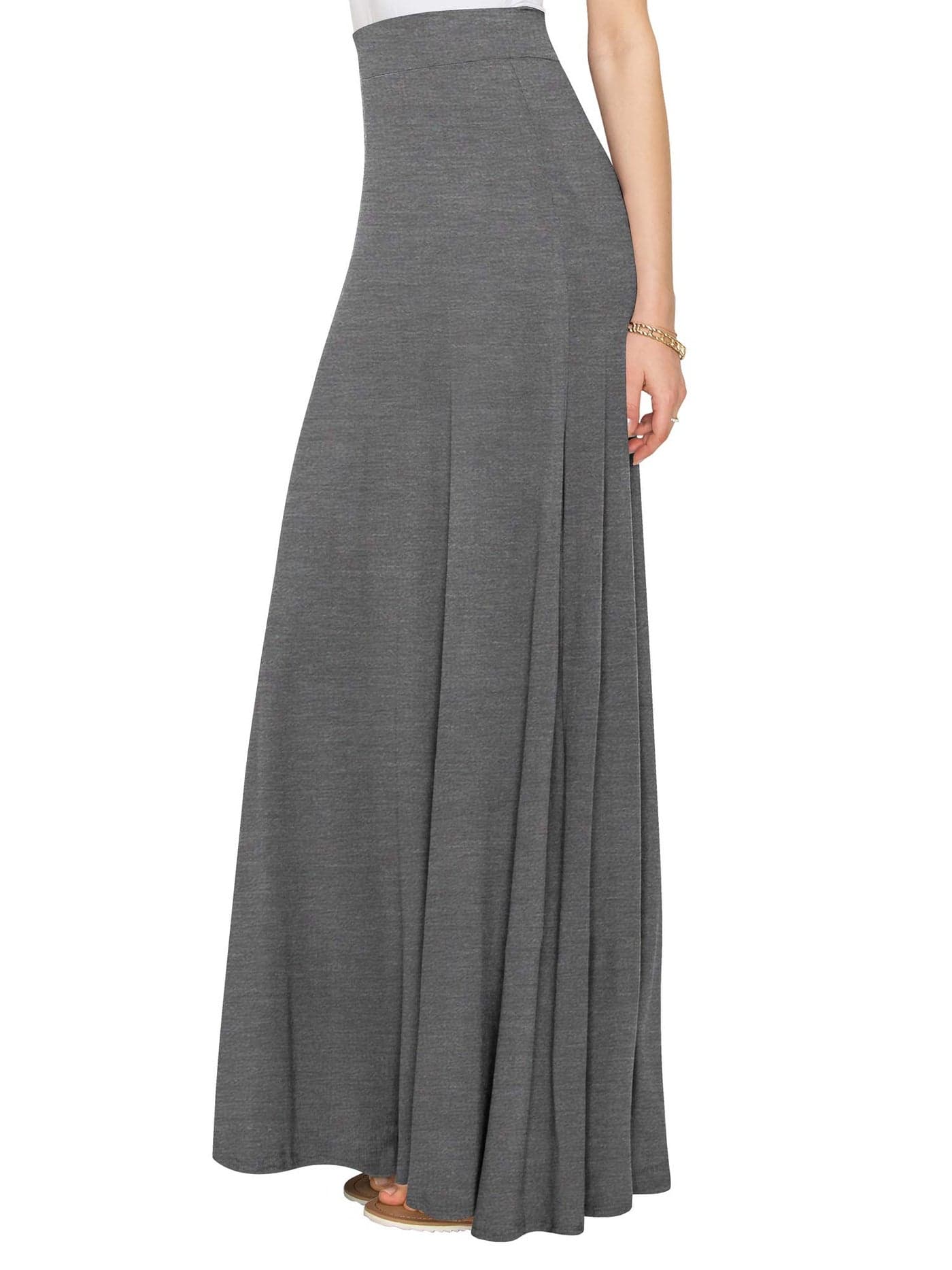 Lock and Love LL WB1434 Womens Solid Maxi Skirt with Elastic Waist Band XL Heather_Dark_Grey