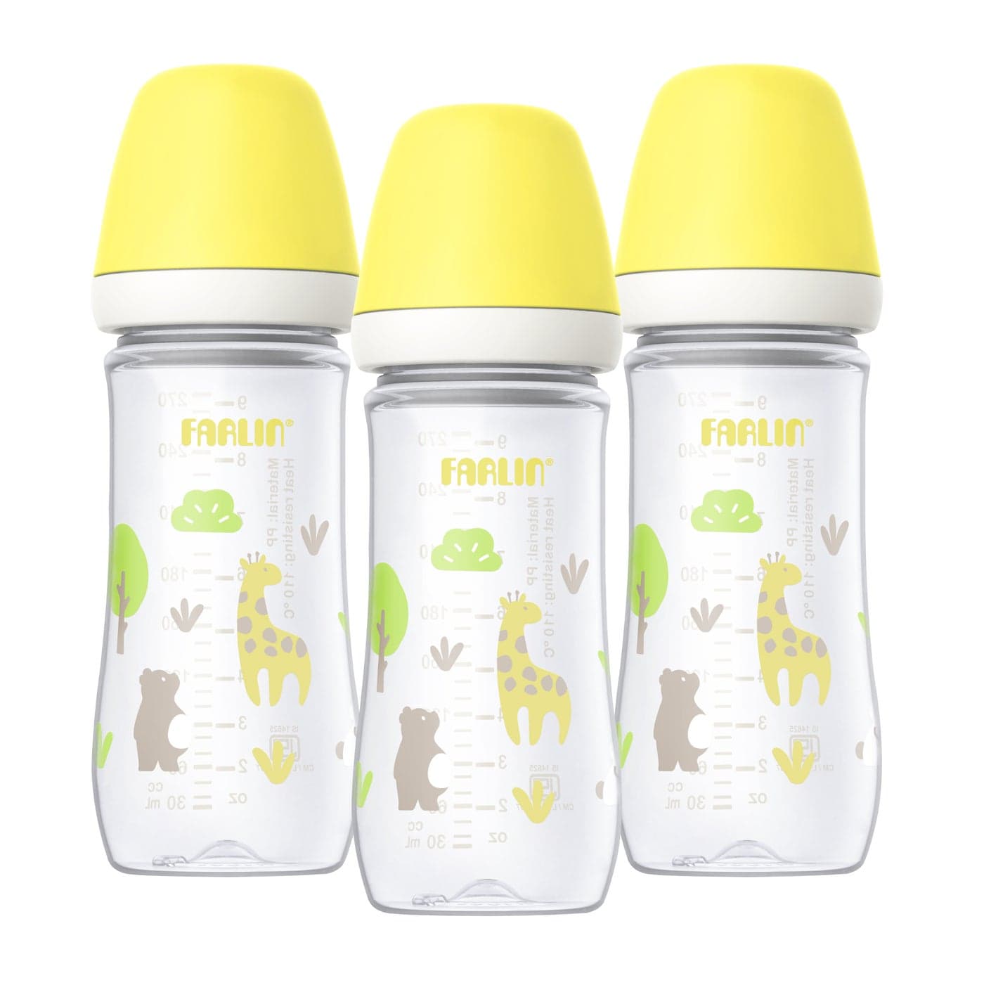 Farlin Wide Neck PP Feeding Bottle 270ml Yellow 3m+ Pack Of 3