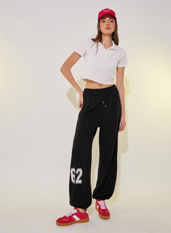 Graphic Print Cuffed Joggers with Drawstring