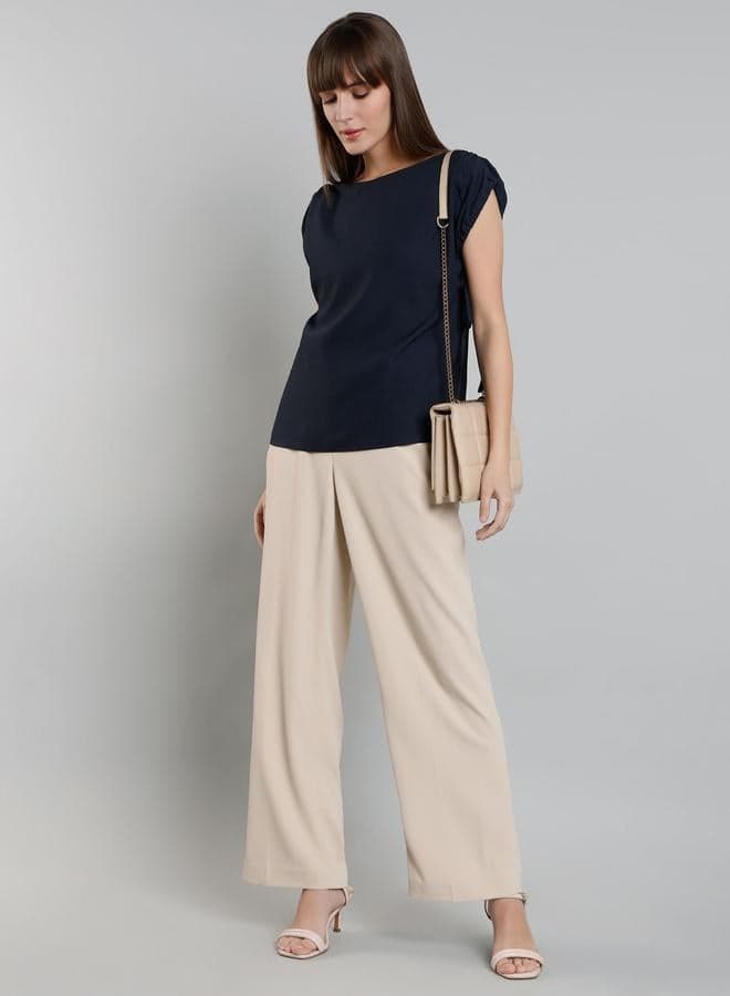 Mish Striped Short Sleeve Top with Ruched Detail — M