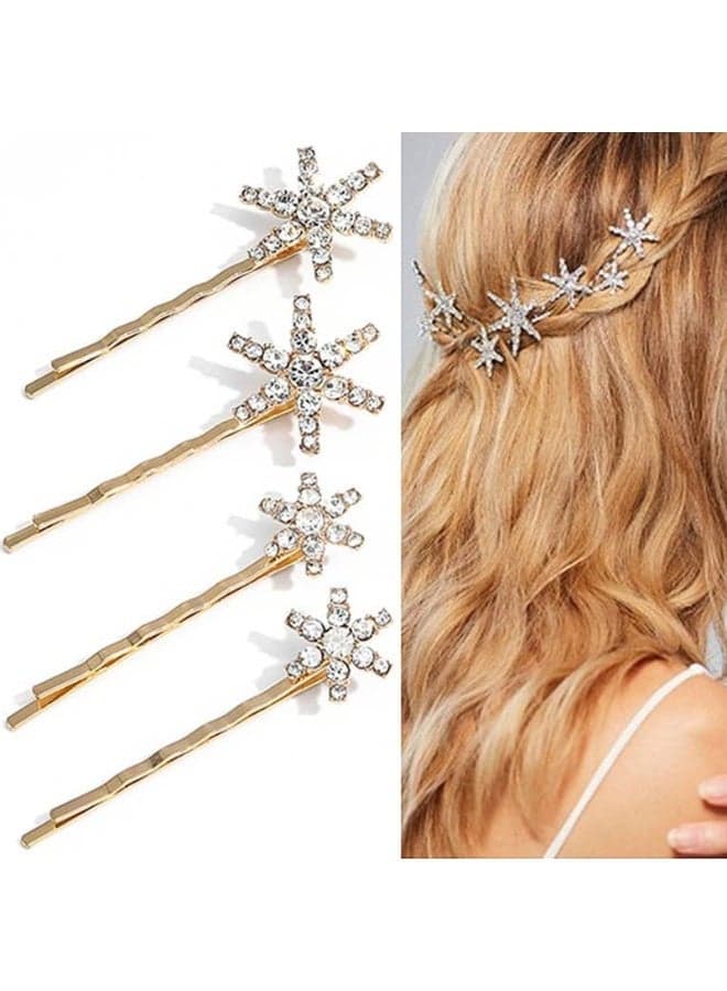 Rhinestone Star Hair Pins Gold Stars Hair Clips Crystal Bridal Hair Barrettes Wedding Hair Pieces Hair Accessories for Women and Brides (Pack of 4)