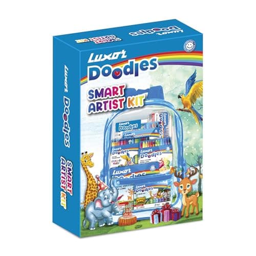 Luxor Doodles Smart Artist Kit for Kids - Drawing Book, Plastic & Wax Crayons, Oil Pastels, Water Colour Pens, Mini Sketch Pens, Pencil Set with Erasers and Scale, Ideal for Aspiring Young Artists