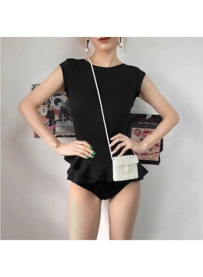 SOURCE Solid Color Tight Slimming Sleeveless Conservative European And American Goddess Triangle Hot Spring Vacation Backless One-piece Swimsuit-Color:Black-
