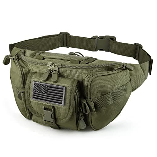SOWHUP Tactical Fanny PackMilitary Waist Bag Pack with US Patch Utility Hip Belt Bumbag for Outdoor Fishing Hiking Army Green5 Zipper Pockets