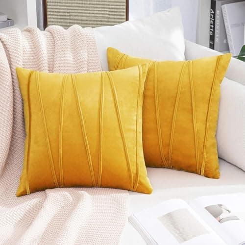 Khooti Velvet Striped Cushion Cover Pack of 2-22" x 22" / 56 x 56 cm | Gold | Soft Pillow Covers Cushion Case for Sofa Bedroom Livingroom Chair Car, Cushion Cover with Zig Zag Pattern