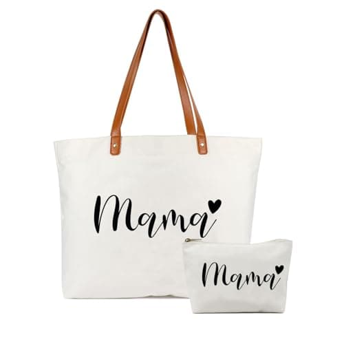 Lamyba New Mom Gifts, Mama Bag Tote for Hospital or Baby Shower, Pregnancy Gifts, White