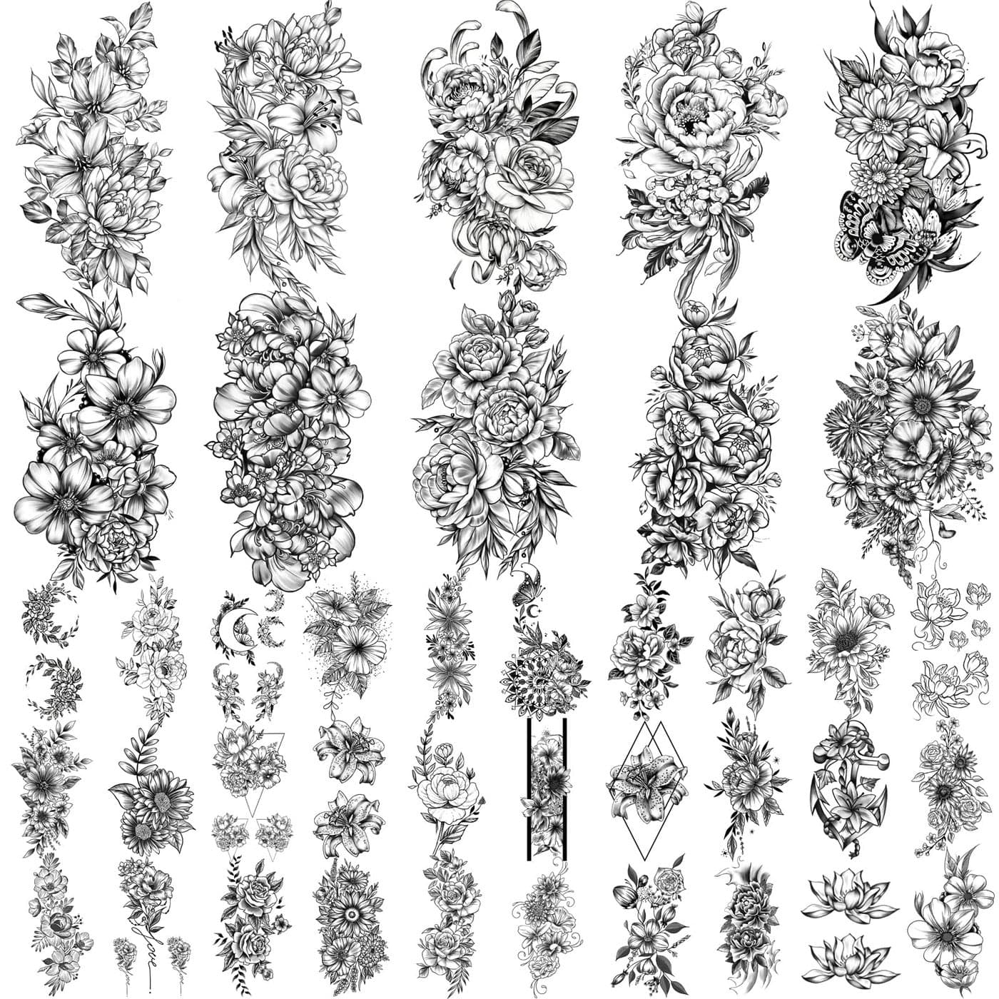 Yazhiji 40 sheets Lasting Temporary Tattoos Large Chrysanthemum and Lotus Flowers Collection Waterproof Temporary Fake Tattoo Stickers for Women and Girls