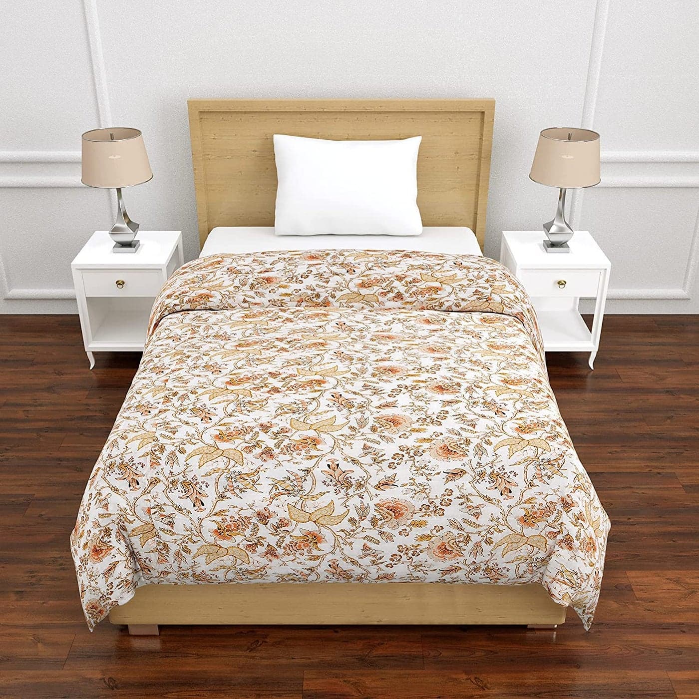 SIBLEY 300 TC Microfiber Single Bed Gold Print Heritage Jaipuri Razai Jaipuri Rajai Ac Quilt for Winter Soft Light Weight Rajasthani Traditional Cotton Comforter 55 x 85 inch