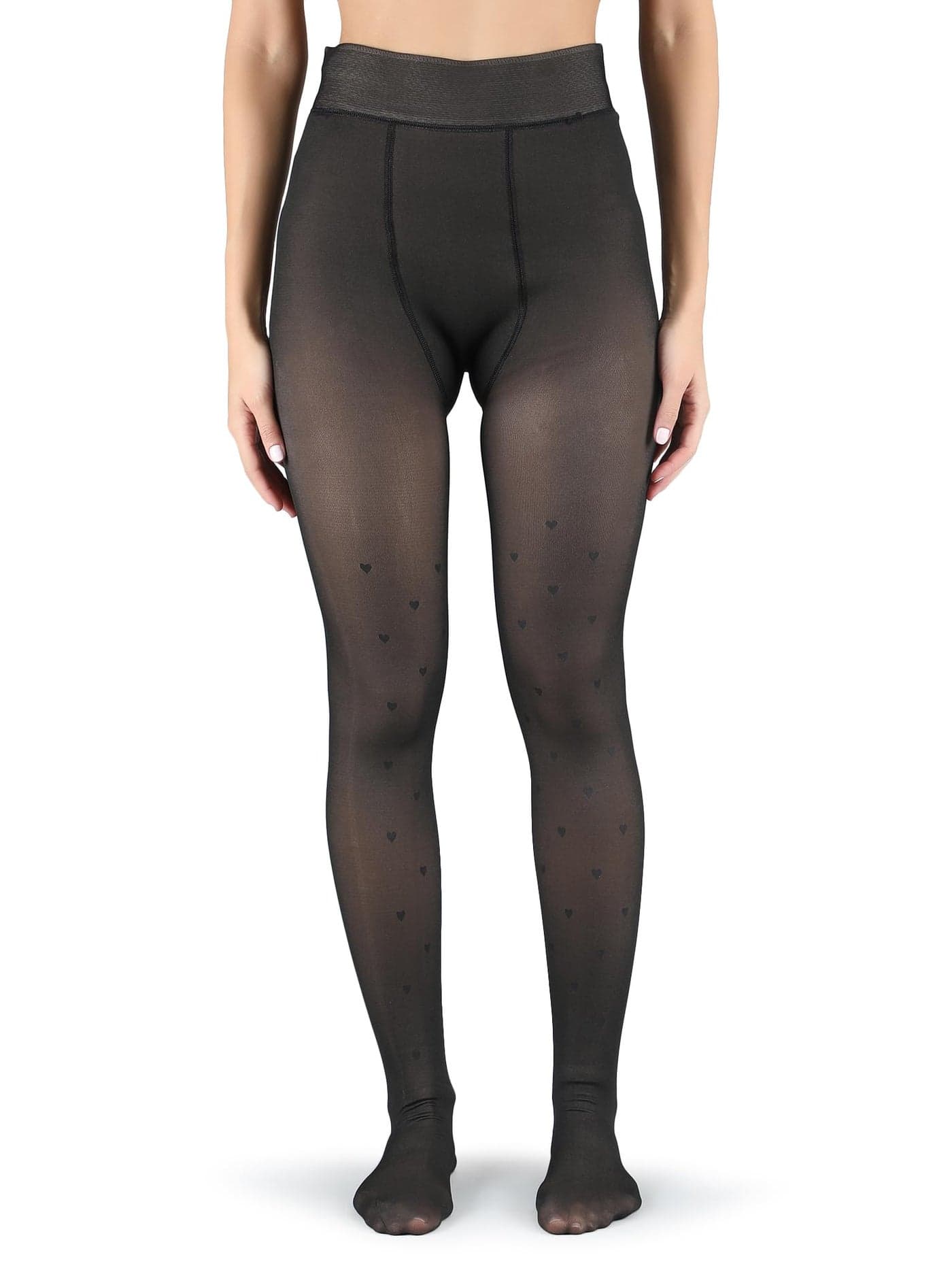 Klassik | Since 1993 | Trending Thick Fleece Heart Design Leggings for Women/Girl (Black/Skin) | Winter Super Warm Fake Translucent Woolen Fur Stockings |Thigh High Cute Lined Sheer Thermal Tights,XXL