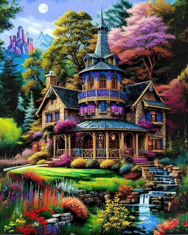 TULIP N TURTLE Wood House Diy Acrylic Paint By Number Kit For Beginner Number Painting Kit Diy Canvas Painting By Number Wall Decoration Diy Painting Kit ,Multi-Coloured