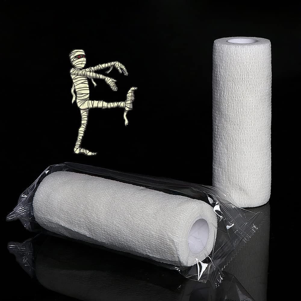 Halloween Mummy Bandage Wrap Zombie Self Adhesive Gauze White Stretch Bandage for Cosplay Costume Wounded Photography Props1 Roll