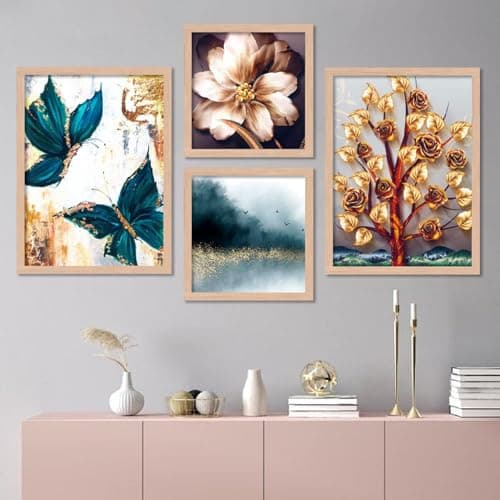 kotart Aesthetic Modern Wall Decor Paintings with Frame for Home Decoration - Painting for Living Room Bedroom - Painting for Wall Decoration Set of 4 (Art 5, Small (10x13 or 10x10 inch))