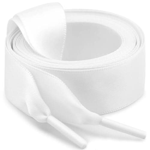 WEGOODZF Flat Satin Ribbon Shoelaces: 2cm Wide 35 inch White Silk Shoe Laces for Women -2 Pair