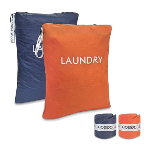 GOGOODA Travel Laundry Bags Packable SplashResistant Clothes Organizer with Handle Lightweight Foldable SpaceSaving for Suitcase Gym Beach Business Trips Navy Blue Orange
