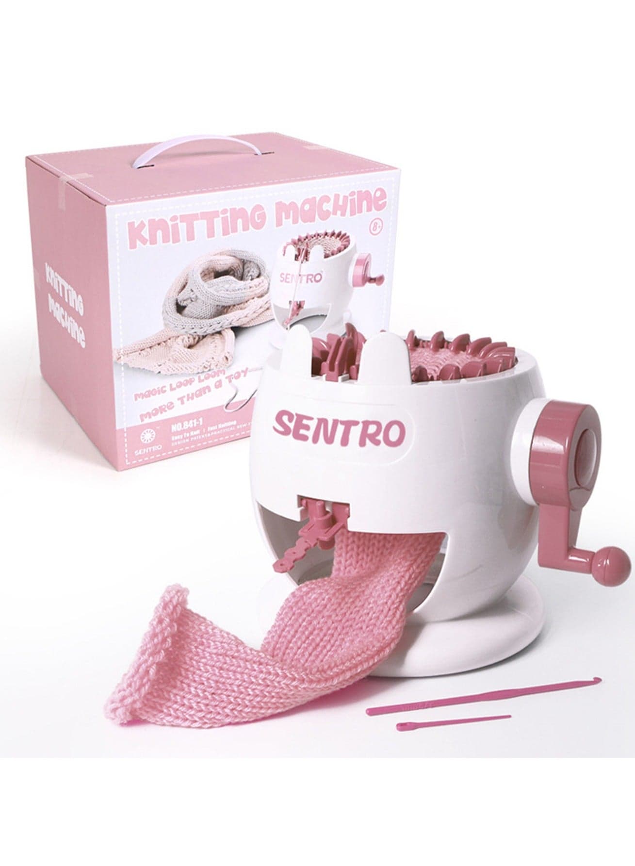 Light Pink Eggshell Children'S Small Hand-Cranked Knitting Machine, Diy Creative Wool Hat Scarf Socks Rotary Double-Layer Knitting Machine Kit, Suitable For Adults And Children