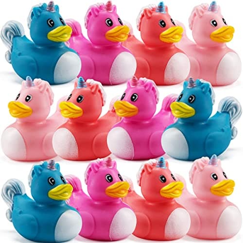 Mini Unicorn Rubber Duckies Pack of 24 Assorted 2 Inch Duckies Squirt Bath Tub Toy for Kids Squeezable and Squirtable Great for Birthday Partys Fillers and Decorations